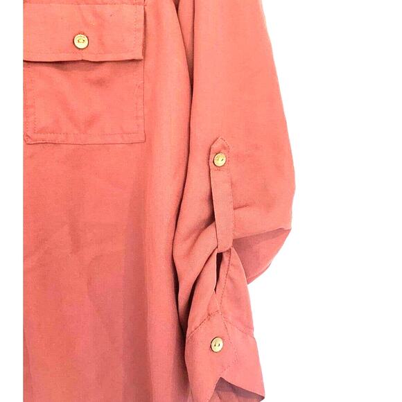 Boho Orange Pullover Top Womens Large Rust Long Tie Front Festival Henley - Picture 5 of 7